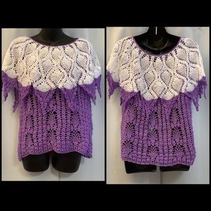 Top Women’s Medium Crochet Handmade Open Work Caplet Purple White